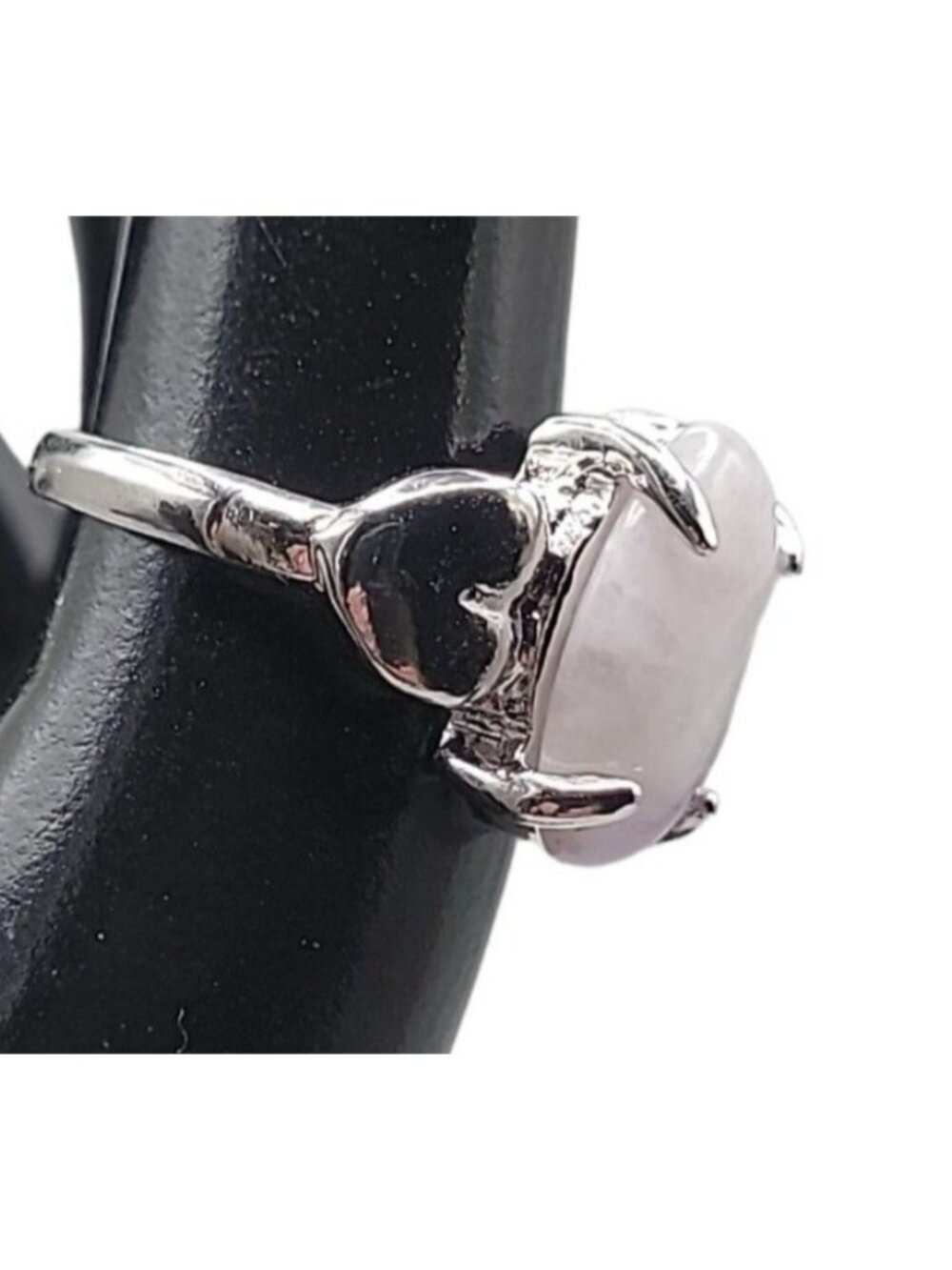 Purple Moonstone Ring Silver Plated Ladies Size 5.5 Heart Side Accents Vintage - Picture 5 of 16